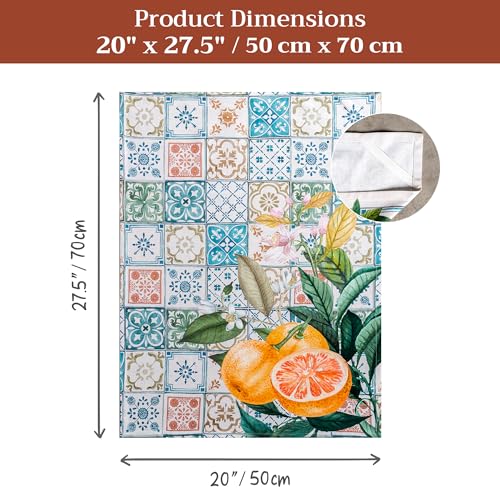Maison d' Hermine Kitchen Towels Set of 3 Reusable 100% Cotton 27.50" x 20" | Cloth Tea Dish Towels Absorbent with Hanging Loop for Kitchen Dining Party Wedding Hotel Home Spring Summer - Agrume - color: 012 - Agrume