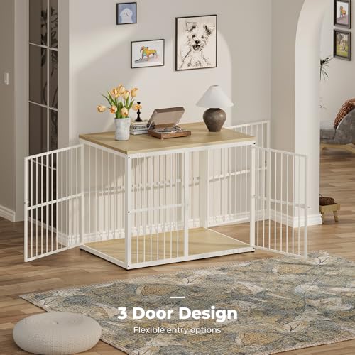 Lyromix 43'' XL Dog Crate Furniture with 3 Doors for Medium to Large Dogs | Wooden Kennel End Table, Heavy Duty Indoor Cage for Golden Retriever Labrador, Multiple Units Can be Combined, Natural Beech - color: Natural Beech, size: 43.3"L x 29.9"W x 33.1"H