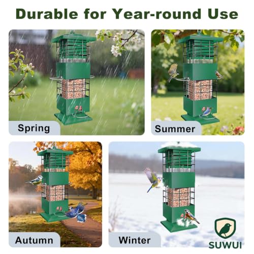 Squirrel Proof Bird Feeder, 3.5Lbs Metal Wild Bird Feeders Anti Squirrel with 4 Feeding Ports for Garden Bird Feeding Station Outdoors Hanging, Pigeon Resistant, Easy to Clean & Refill (Green) - color: Green