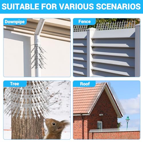 Bird Spikes Squirrel Proof Baffle for Bird Feeder Pole, Outdoor Anti Climb Spikes for Fence, Tree, Wall, Roof, Drainpipes, Deterrent Squirrel, Pigeon, Raccoon, Cat, 120 inch Stainless Steel Spikes - size: 120 inches