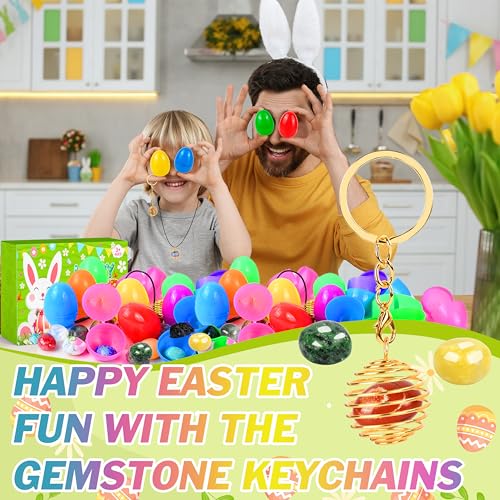 OCTERIC 24 Pcs Easter Basket Stuffers, Prefilled Easter Eggs with Gemstone Crystals Natural Crystal and Rock Stones Collection Set Easter Party Favors for Egg Hunt Kids Classroom Prize Supplies