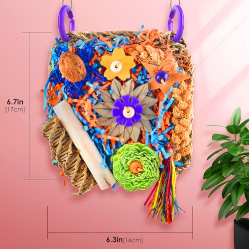 Bird Toys, Bird Foraging Hanging Climbing Toys for Small-Medium Parrot | Natural Grass Mat Bird Toy Satisfies Foraging & Chewing; Hanging Design Fits Cage - style: Flower decor