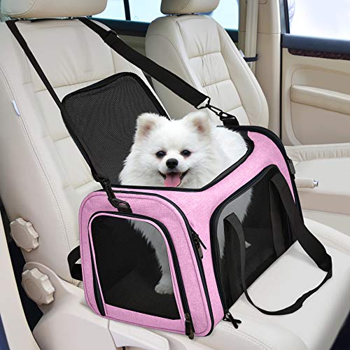 Henkelion Large Cat Carriers Dog Carrier Pet Carrier for Large Cats Dogs Puppies up to 25Lbs, Big Dog Carrier Soft Sided, Collapsible Travel Puppy Carrier - Large - Pink - color: Pink, size: 20.0"L x 13.0"W x 13.0"H