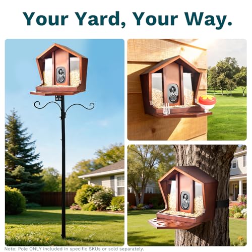 Smart Bird Feeder with Camera Solar Powered 2K UHD Video | AI Identification 10,000+ Bird Live Instant Arrival Alerts and Real-Time Motion Detection Weatherproof Bamboo for Outdoor - color: Dark Brown
