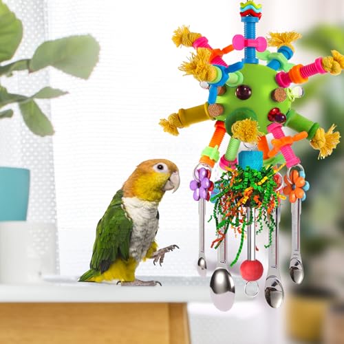 Parrot Toys Bird Toys Perch Pullable Stainless Steel Spoons Colorful Acrylic Stick Chew Toys for Amazons Mini Macaws African Greys Cockatoos Conures,Cockatiels,Lovebirds,Parrotlets and Other (green) - color: green