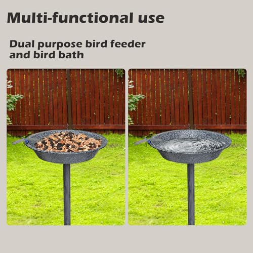 Outdoor Garden Bird Bath, 25.5 inch Height Bird Feeder, Metal Birdbath with Dragonfly for Garden Yard Patio Lawn Decoration, Gray - color: Gray