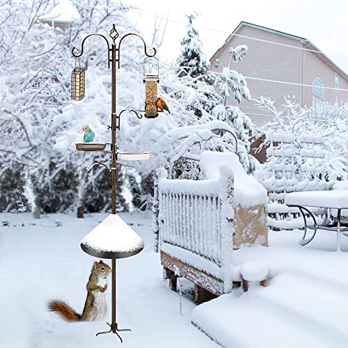 Bird Feeding Station Kit with Squirrel Baffle and Suet Cage Wild Bird Feeder Kit with Mesh Tray, Fruit Hook, and Double W Hook for Attracting Wild Birds - size: 17" L x 17" W x 91" H