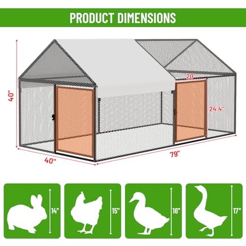 NUGRIART Metal Chicken Coop 79"×40"×40" Chicken Run with Waterproof Cover Portable Poultry Cage Walk in Hen House Outdoor Backyard Farm Animal Enclosure Crate Pet Playpen Exercise Pen for Rabbit Duck - size: 79.0"L x 40.0"W x 40.0"H