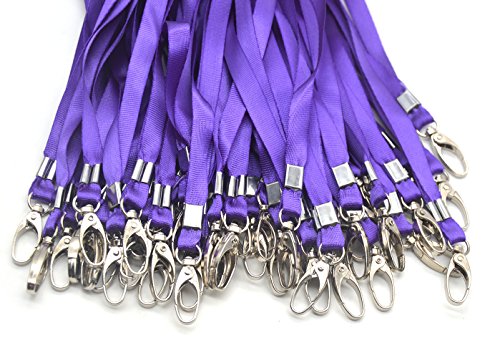 Lanyards 100Pcs Bulk Lanyard for Id Badges,Badge Lanyards Swivel Hooks Clips Great for Name Tags Badge - color: Purple