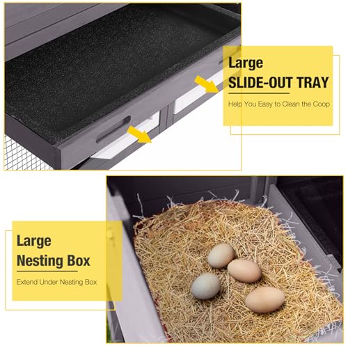 Aivituvin Mobile Chicken Coop with Wheels for 2-4 Chickens, Backyard Expandable Chicken House Duck Cage with Run, 2 Nesting Boxes, Easy Clean Pull-Out Tray, Leak-Resistant Asphalt Roof, 72.3"(Grey) - color: Grey, size: 72.3"L x 26.0"W x 39.4"H