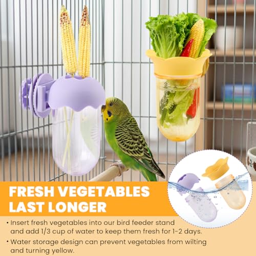 2Pcs Bird Cage Feeder for Vegetable, Parrot Veggies Holder with Water Storage, Hanging Feeder for Canary Finch Parakeet Budgie Cockatiel Lovebird