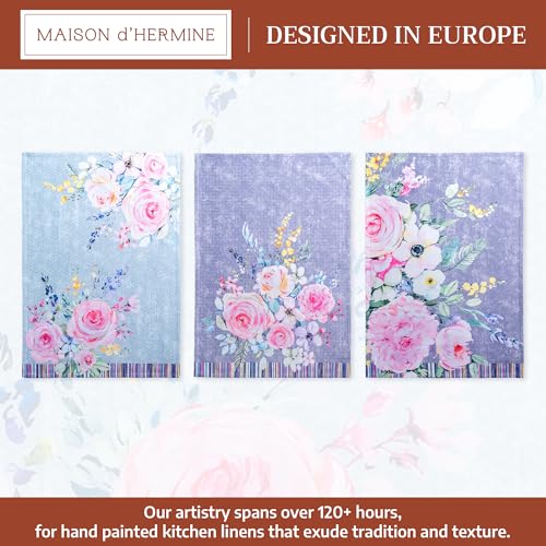 Maison d' Hermine Kitchen Towels Set of 3 Reusable 100% Cotton 27.50" x 20" | Cloth Tea Dish Towels Absorbent with Hanging Loop for Kitchen Dining Party Home Spring Summer - Sweet Rose Lavender - Lush - color: 033 - Sweet Rose Lavender - Lush