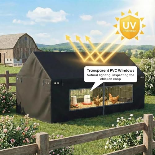 Outdoors Chicken Coop Cover 86"×40" Suitable for Year-Round Outdoor | Waterproof, Snowproof, UV-Resistant use to protect your chicken coop, equipped with transparent PVC windows (cover only) - size: 86"L×40"W×40"H