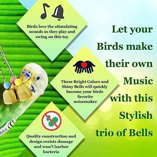 SunGrow Parrot Toy with Bells, Playtime Essentials for Finches, Fun Enrichment for Lovebirds, Galvanized Steel Cage Bell Toy, Daily Activity Bell Chime, Hanging Cage Accessory Add-on Conure Habitat