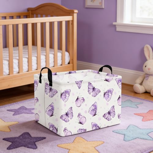 Rectangular Purple butterfly basket,Books Storage Basket,Collapsible Storage Bin,Cute Organizer Toy Bin,Butterfly Room Decor,Gift Baskets(Little purple butterfly) - color: Little purple butterfly