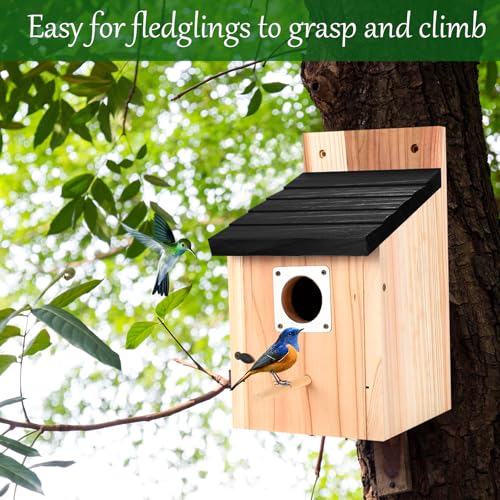 4-Pack Black Wooden Bird Houses for Outdoors with Predator Guard, Bluebird Houses for Outside – Ideal for Bluebirds & Other Backyard Birds, Black