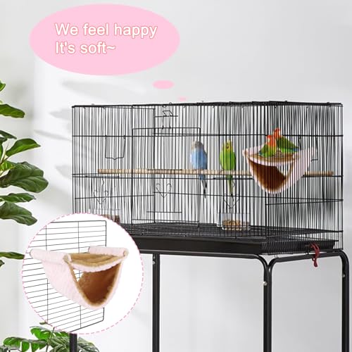 BWOGUE Bird Nest Bed Hanging Hammock, Parakeet Bed for Cage, Cockatiel Bed | Warm Fleece Snuggle Hut, Double-Layer Comfort, Wooden Perch Setup, Washable Hammock - color: Pink, size: Medium (9"x7.2")