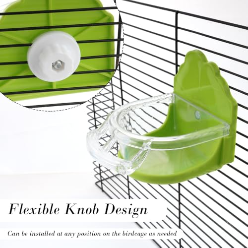 2 Pack Bird Detachable Bowl Plastic Food Cup Convenient Hanging Feeder for Small Bird Cockatiel Lovebird Canary Finch Parakeet Budgie (Green and Blue)