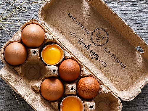 Stamp by Me | Egg Cartons Stamp | Personalized Eggs Carton Stamps | Chicken Eggs Stamper | Custom Wooden Rubber Stamp | Self-Inking Labels | Farm Stampers | Black Ink | Mini, Medium or Big Stamping