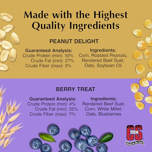 C&S Suet Variety Value Pack, Peanut Delight Dough & Berry Treat, Wild Bird Food, Year Round Source of Energy for Birds, 24 Pack