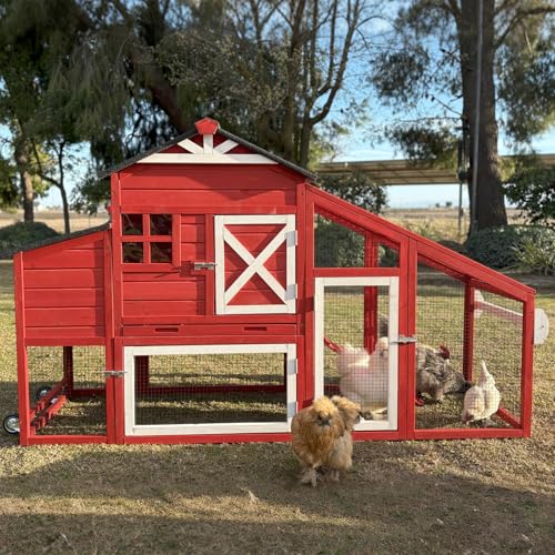 Aivituvin Chicken Coop Mobile Hen House on Wheels Wooden Poultry Cage Rabbit Hutch with Nesting Box,Leakproof Pull-on Tray