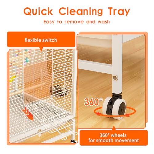 Bird Cage Large Flight Cage for Parakeet with Wheels Stand | Spacious bird cage with full view design, flight space layout and accessories for parakeet small bird daily living - size: 15.7"L x 15.7"W x 21.7"H
