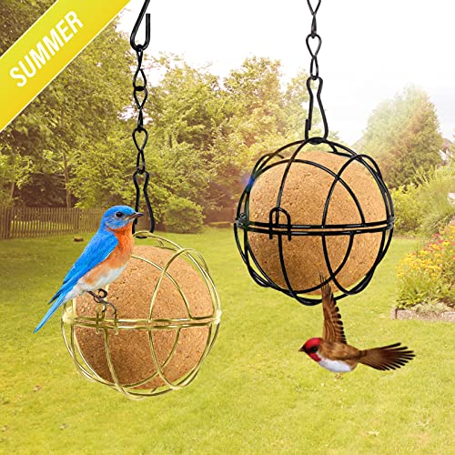 6 Pcs Suet Bird Feeders for Outside Hanging, Metal Wild Bird Feeders | Suet Ball Feeder for outdoors with Hooks, Weatherproof, for Garden Yard Patio Outside Decoration, Easy to Clean & Hang, Gold - color: Gold