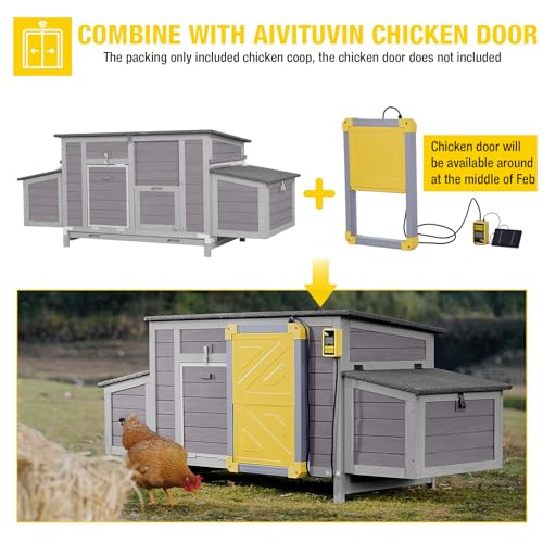 Aivituvin Chicken Coop Two Nesting Boxes Large Wooden Hen House Weatherproof Outdoor Rabbit Hutch Duck Cage - color: Grey and light grey, size: 67.2"L x 25.4"W x 28.1"H