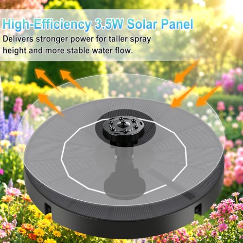 Yeomi 3.5W Solar Fountain, 12 Nozzles Black & Blue with 6 Spray Patterns | Solar Water Pump Solar Fountain Pump for Bird Bath, Small Pond, Garden, Outdoor Water Feature - color: 3.5w Solar Fountain + Black&blue Nozzles