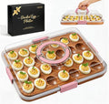 Deviled Egg Containers with Lid, Acacia Wooden Base with 28 Slots | Portable Deviled Egg Platter Carrier Holder Trays, Elegant appearance, Strong Durability, for Party and Home Kitchen - color: Pink
