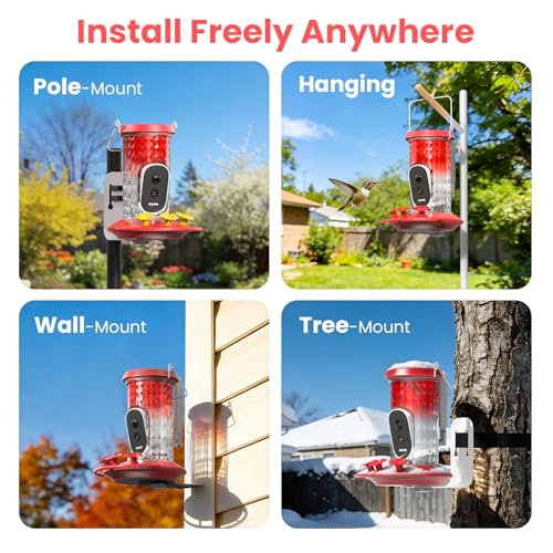 Smart Hummingbird Feeder Camera | AI Identification, 2.5K UHD, Night Vision, Attract Hummingbirds, Solar Powered Outdoor, IP66 Weatherproof, Garden Decor, Gift