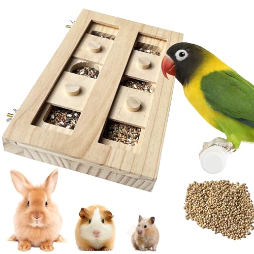 FlidRunest Extra-Large Wooden Bird Foraging Box Toy, Bird Puzzle Toy Seed Food Feeder, Enrichment Foraging Toy for Parrot, Parakeet, Cockatiel, Conure, Sun Conures, African Grey, Macaw