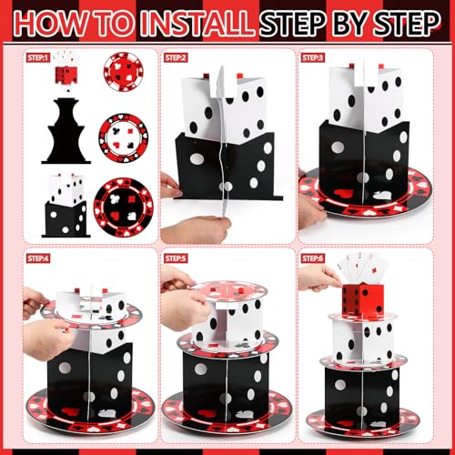 3 Tier Casino Party Decorations Casino Cupcake Stand Decoration Poker Dice Theme Cupcake Tower Poker Dice Cake Holder Table Display for Las Vegas Night Birthday Party Decoration Supplies - style: Casino