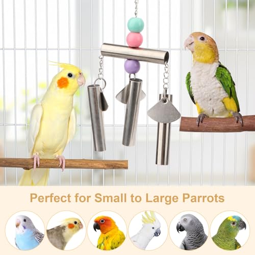 Stainless Bells String Toy for Bird Parrot Macaw African Greys Amazon Eclectus Cockatoo Parakeet Cockatiels Birds Squirrel Cage Stand (Silver-2) - color: Silver-2