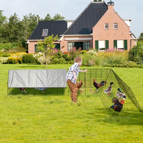 Chicken Runs for Yard with Cover, Chicken Tunnels for Yard, Portable Chicken Coop with Corner Frames, Small Metal Chicken Cage for Ducks, Rabbits