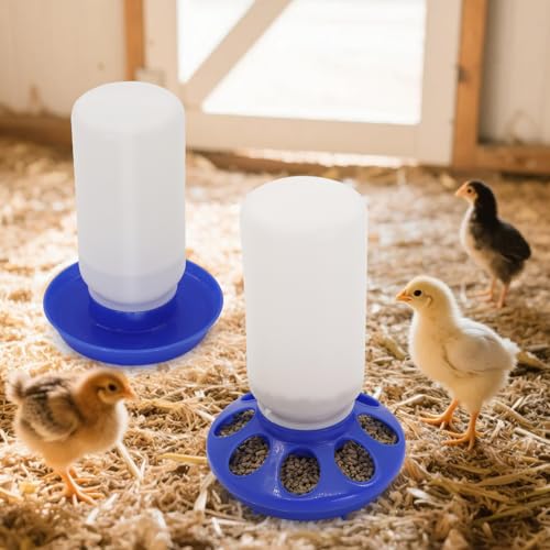 Chick Feeder and Waterer Set Kit-No Waste Baby Chick Starter Kit with 1L Chicken Water Dispenser and 1kg Feeder for Poultry and Baby Chicks,Plastic Chicken Coop Accessories (Blue, M)