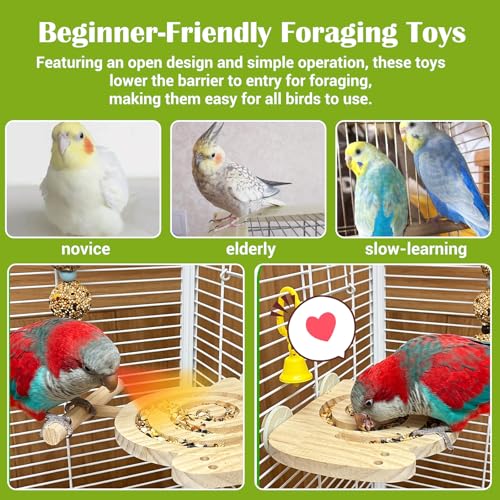 Bird Foraging Toys with Perch - Wooden Foraging Toys for Birds | Visible Slow Feeder Cage Accessories for Parakeets Cockatiels Budgies and Small Parrots