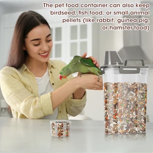 TBMax Small Dog Cat Food Storage Containers 2 Pack, Travel-Friendly Pet Food Container with Spout & Measuring Cup, Kid-Friendly Pet Feeding Dispenser, Portable Dog Treat Bird Seed Container -Grey - color: Dark Grey -2Pcs 3Qt