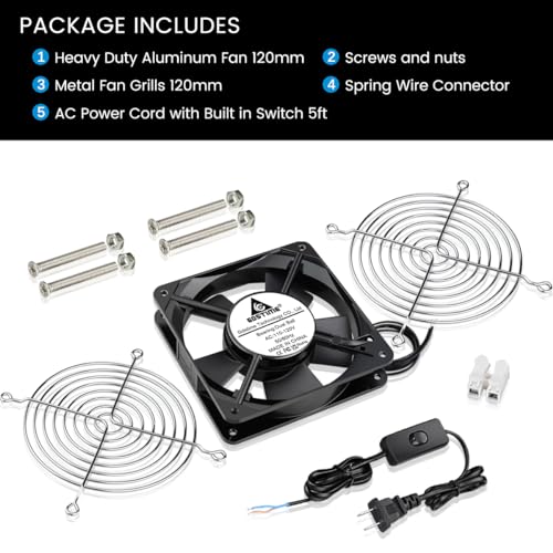 GDSTIME AXIAL 1225 Muffin 120V AC 120mm x 25mm High Speed Dual Ball Bearing | OFF/ON Switch, 110V 115V AC, 120x120x25mm, for DIY Cooling Ventilation Electronics Enclosures Cabinets Exhaust Projects - size: 120x120x25mm