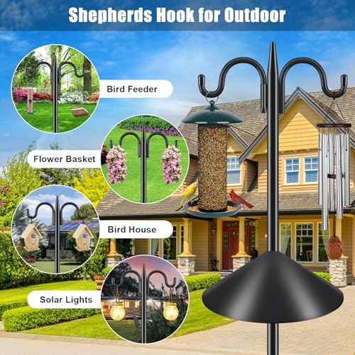 Gtongoko Squirrel Proof Bird Feeder Pole, 92 Inch Double Shepherds Hook with 19 Inch Squirrel Baffle, Heavy Duty Adjustable Outdoor Bird Feeder Stand with 5-Prong Base for Garden, Plants, Black - size: 92 Inch Pole & Baffle