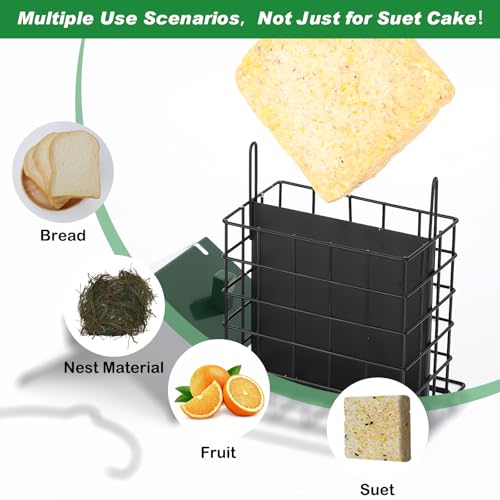Gbekery All-Metal Double Suet Bird Feeder for Outdoors Hanging, Suet Cake Cage Holder with Weather-Resistant Roof & Perch for Outside Garden, Green - color: Green