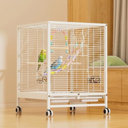 Bird Cage Large Flight Cage for Parakeet with Wheels Stand | Spacious bird cage with full view design, flight space layout and accessories for parakeet small bird daily living - size: 15.7"L x 15.7"W x 21.7"H