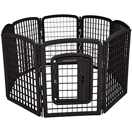 Amazon Basics 8-Panel Octagonal Plastic Dog Playpen, Portable Indoor/Outdoor Pet Fence with Gate, Exercise Pen for Puppies and Small Animals, 34 inches, Black - color: Black, size: 34-Inch