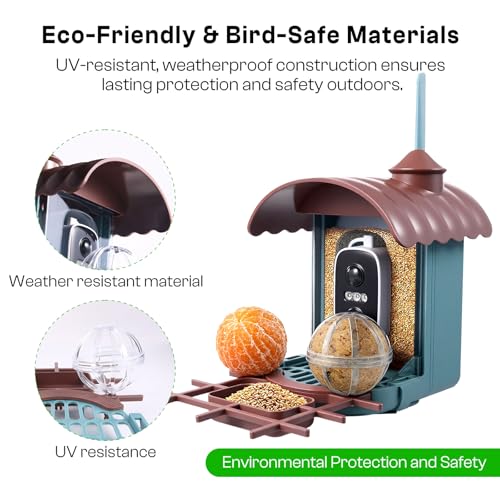 Smart Bird Feeder with Camera - AI Identify 10000+ Bird Species, Solar Powered Bird House with 1080P Color Night Vision, Auto Capture Bird Videos, Wireless Outdoor Camera, Ideal Gift for Nature Lover