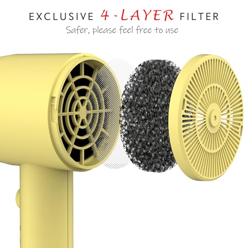AINA Hair Dryer with Diffuser,Comb Full-Featured Blow Dryer 110V(Yellow) | 3 Heat/2 Speed;Cold shut button;Lightweight;Compact Size;High Temp;Low Airflow;Same Results;Less Expense - color: Zest Yellow, size: 4 Piece