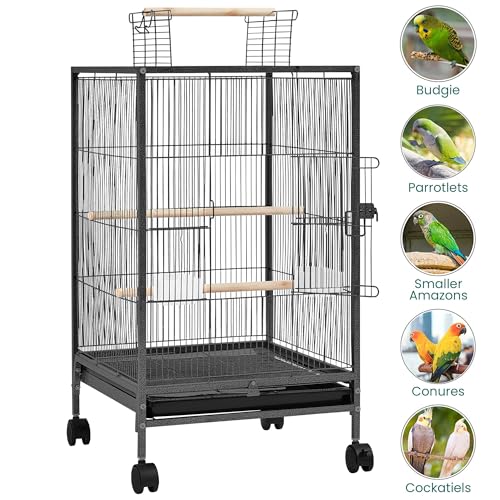 Yaheetech 35 inch Wrought Iron Bird Cage w/Play Open Top and Rolling Stand for Small Birds Like Parrots Conure Lovebird Cockatiel Lovebirds Budgies - size: 35 inch