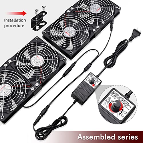 Wathai 4 x 120mm GPU Mining Rigs Server Racks Fan with 110V - 240V AC Plug | Dual Ball Fans Cooling with Variable Speed Control for Big Airflow for AV Cabinets, TVs Routers. Amplifier, Refrigerator cool - style: 4x120mm fan