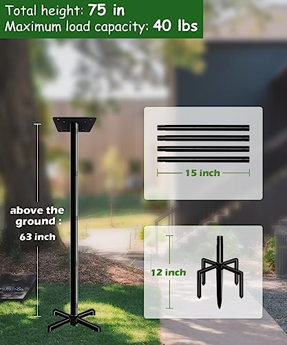 75 Inch Bird House Pole Mount Kit, Adjustable Heavy Duty Bird Feeder Pole for Outdoors, Universal Mounting Post Set with 5-Prong Base, Black, 1 Pack - size: 75 INCH