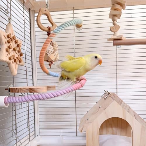 2Pcs Gradient Bird Rope Perch Stand Bird Cage Climbing Rope Toys Accessories of M5*30mm Screw for Cockatiels Lovebird Parakeet Budgies Sugar Gliders Hemp Swing(31.4'' & 14'') - size: 2pcs