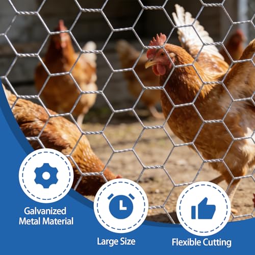 WFLNHB Hexagonal Chicken Wire Poultry Netting Galvanized Mesh Garden Fence Barrier Fence Mesh Roll 6Feet x 50Feet - size: 6FTx50FT